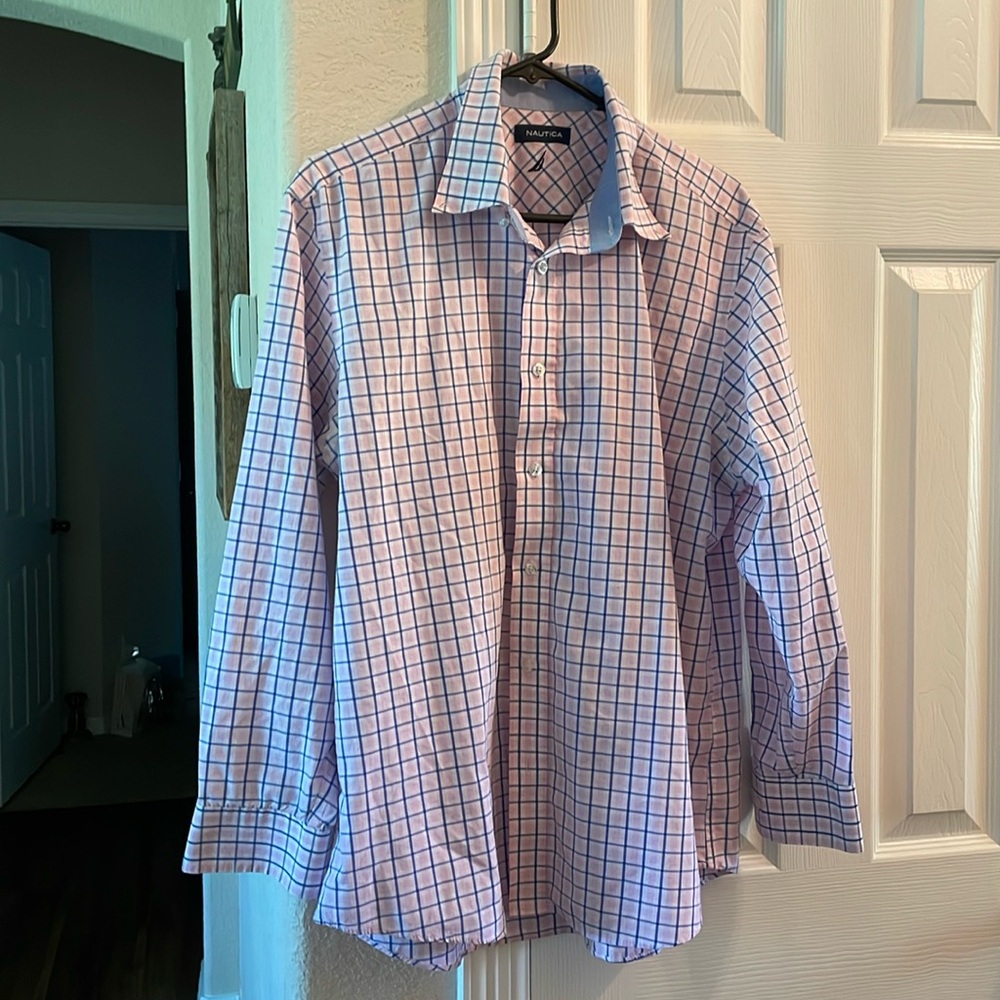 Nautica plaid button-down, long sleeve shirt 16 1/2”